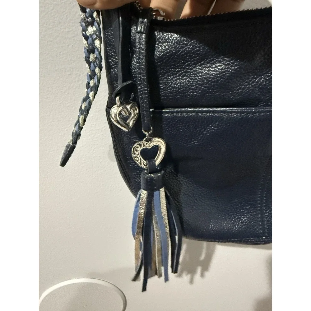 BRIGHTON BABY BARBADOS BLUE PEBBLED‎ LEATHER ZIPTOP CROSSBODY SHOULDERBAG W